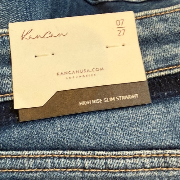 KanCan Dark Blue Distressed Slim Straight Leg Jeans high rise Peach - Picture 3 of 6